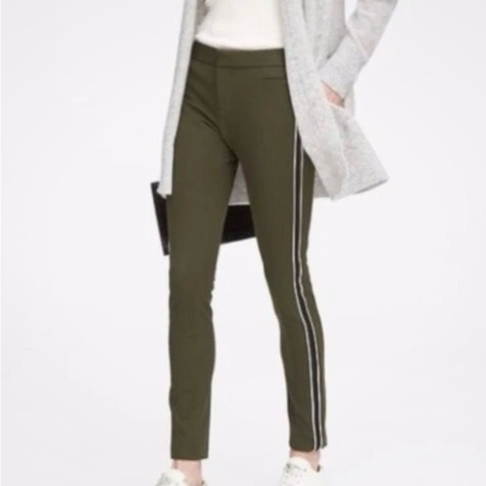 Banana Republic Women's Size 4 Sloan Pant Dark Green Side Stripe Low-Rise